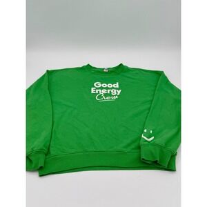 Old Navy Kids Green Good Energy Crew Graphic Sweatshirt XL 14-16 Smiley Face
